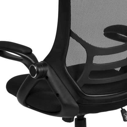 High Back Black Mesh Swivel Office Chair with Black Frame and Flip-up Arms