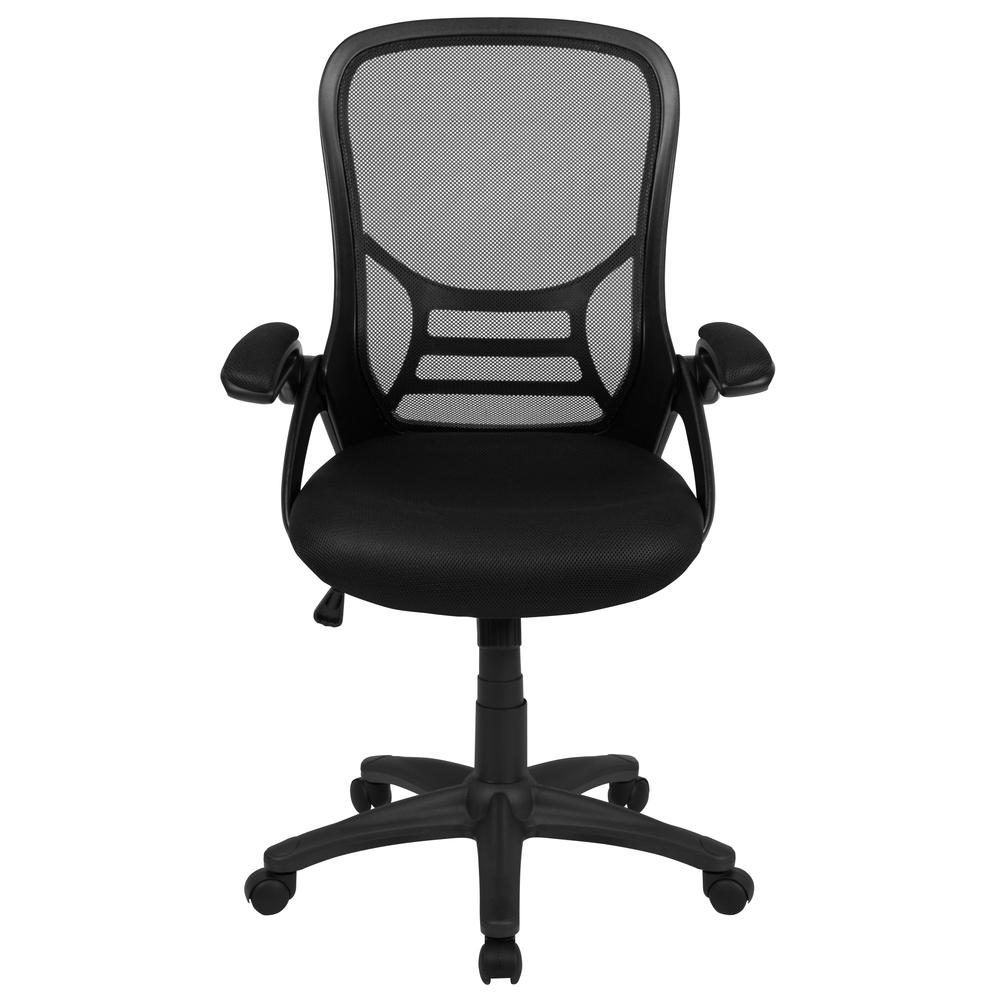 High Back Black Mesh Ergonomic Swivel Office Chair with Black Frame and Flip-up Arms