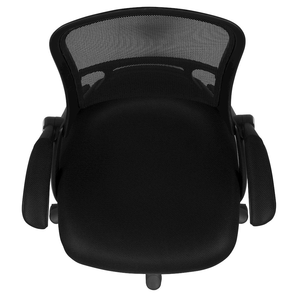 High Back Black Mesh Swivel Office Chair with Black Frame and Flip-up Arms