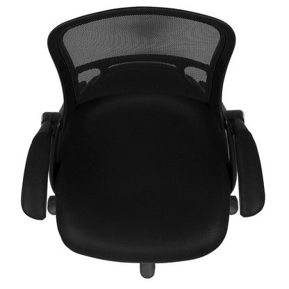 High Back Black Mesh Swivel Office Chair with Black Frame and Flip-up Arms