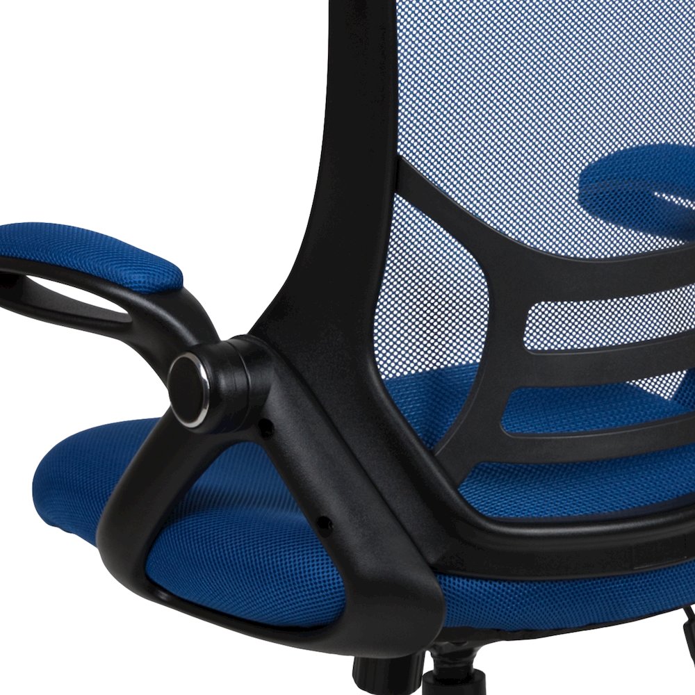 High Back Blue Mesh Ergonomic Swivel Office Chair with Black Frame and Flip-up Arms