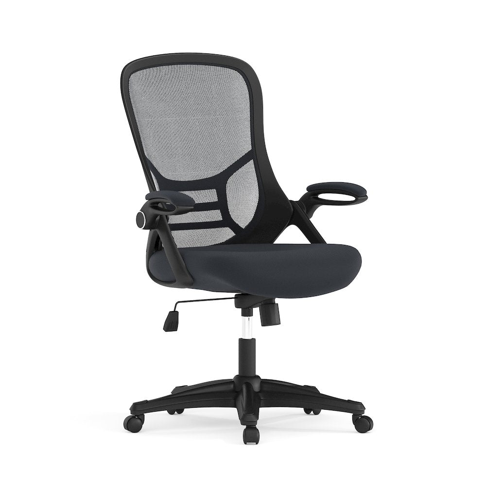 High Back Dark Gray Mesh Swivel Office Chair with Black Frame and Flip-up Arms