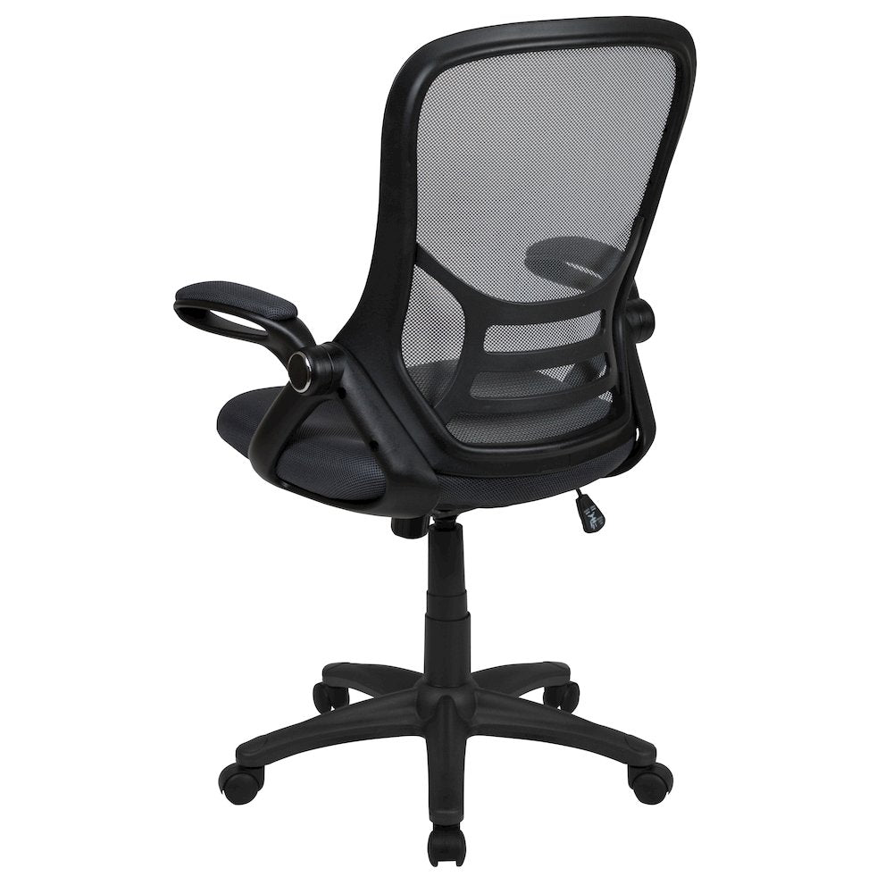 High Back Dark Gray Mesh Swivel Office Chair with Black Frame and Flip-up Arms