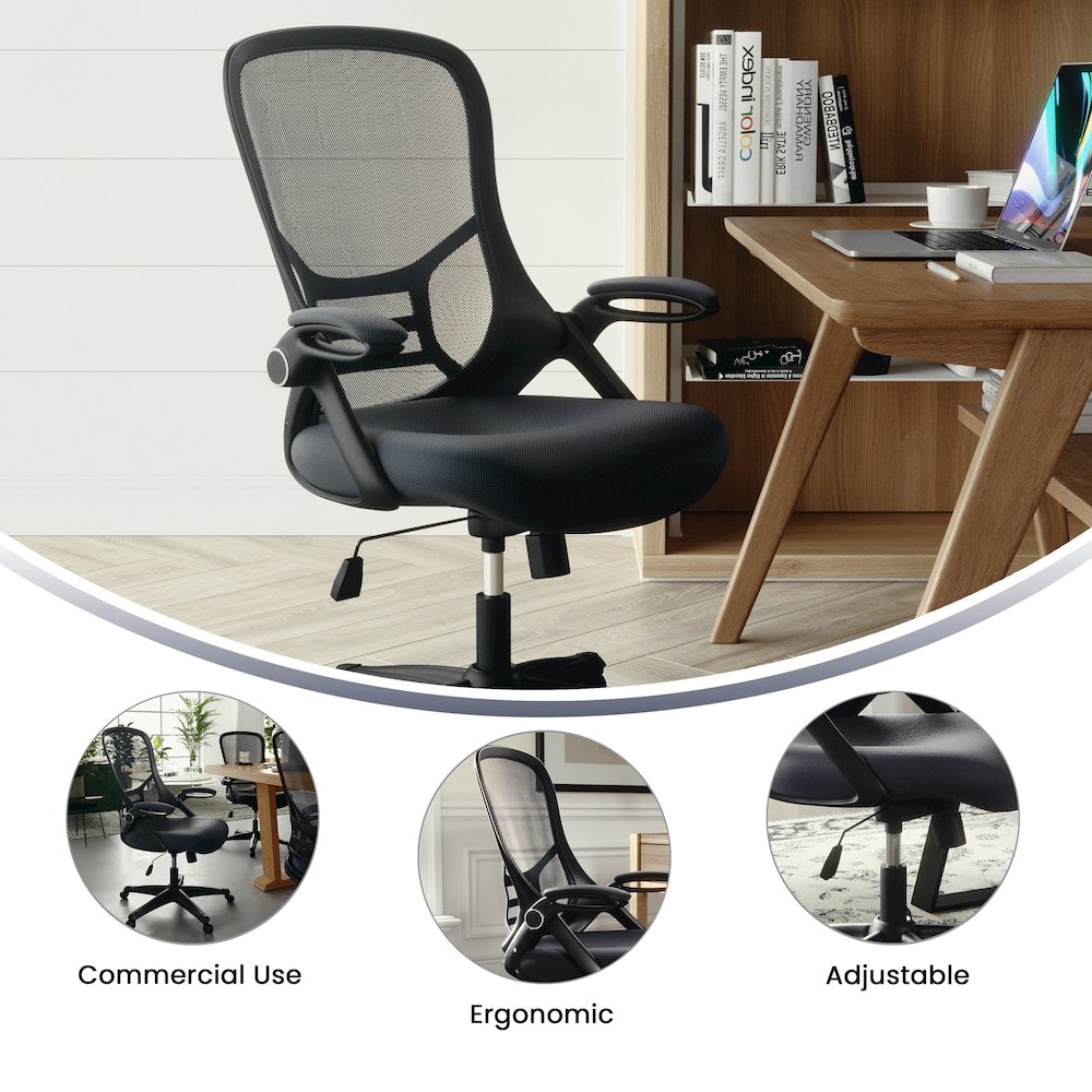 High Back Dark Gray Mesh Swivel Office Chair with Black Frame and Flip-up Arms