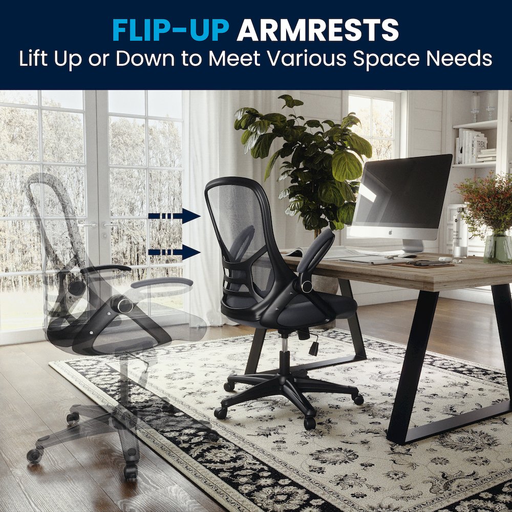 High Back Dark Gray Mesh Swivel Office Chair with Black Frame and Flip-up Arms