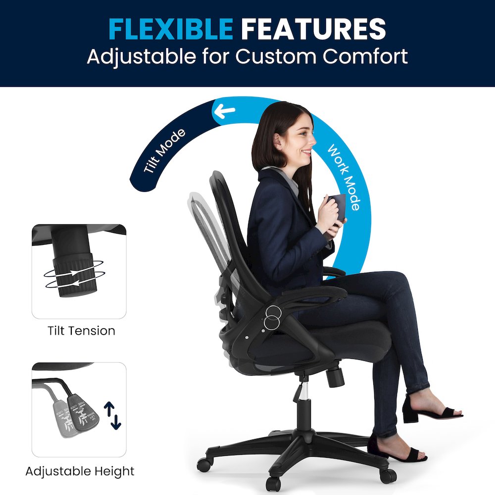 High Back Dark Gray Mesh Swivel Office Chair with Black Frame and Flip-up Arms
