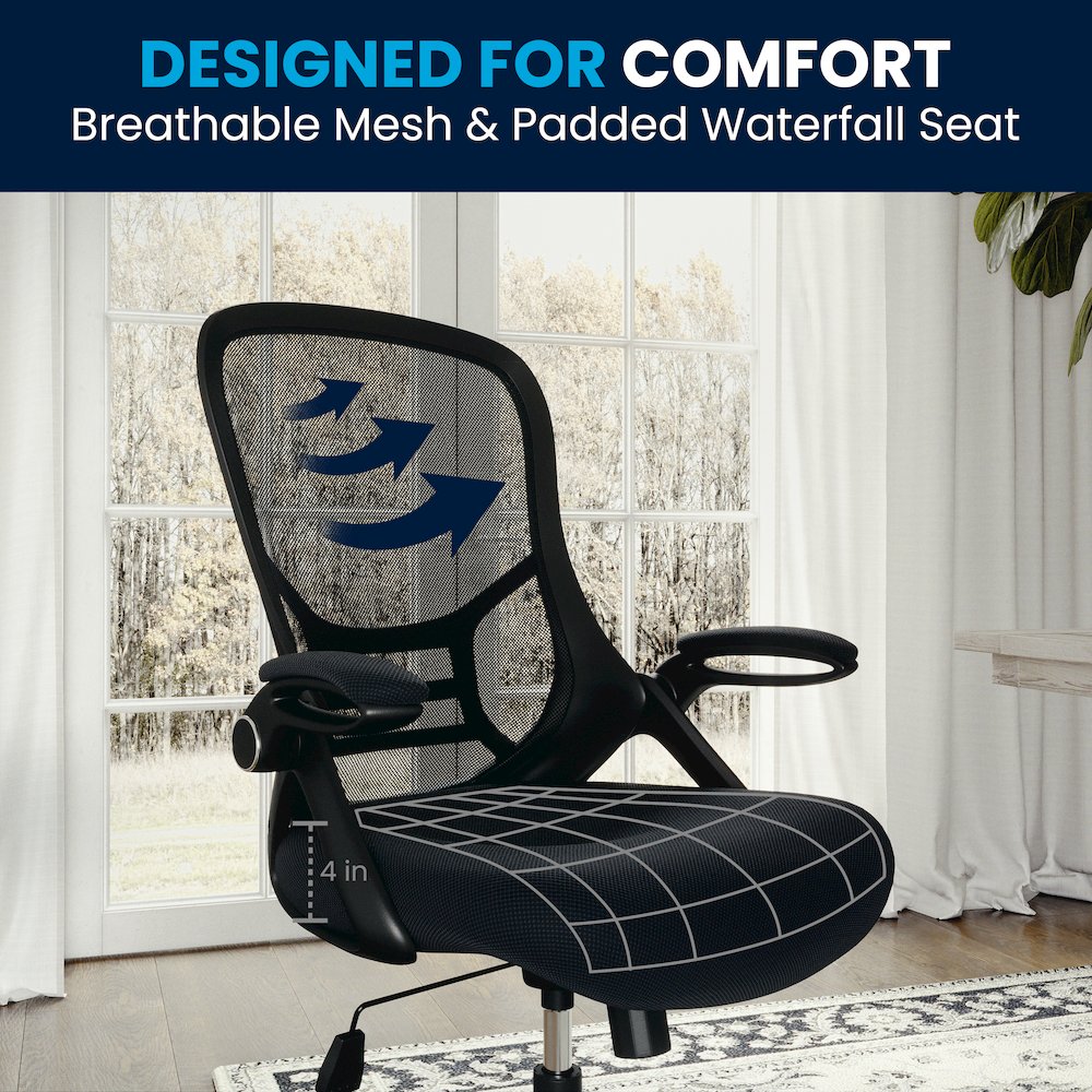 High Back Dark Gray Mesh Swivel Office Chair with Black Frame and Flip-up Arms