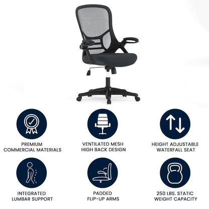 High Back Dark Gray Mesh Swivel Office Chair with Black Frame and Flip-up Arms
