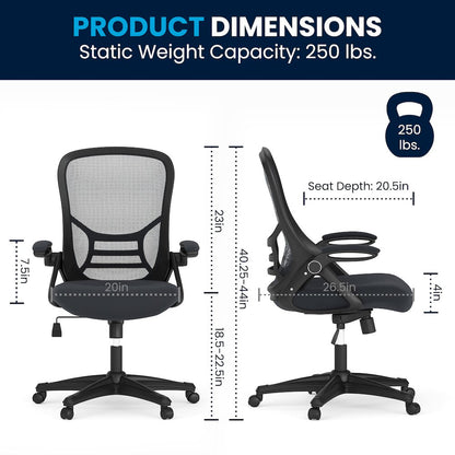 High Back Dark Gray Mesh Swivel Office Chair with Black Frame and Flip-up Arms