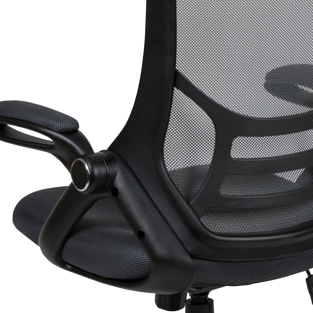 High Back Dark Gray Mesh Swivel Office Chair with Black Frame and Flip-up Arms