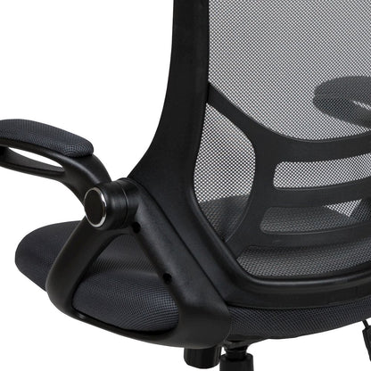 High Back Dark Gray Mesh Swivel Office Chair with Black Frame and Flip-up Arms