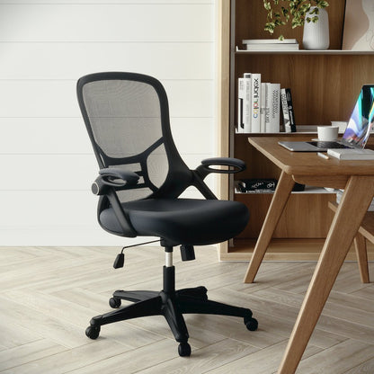 High Back Dark Gray Mesh Swivel Office Chair with Black Frame and Flip-up Arms