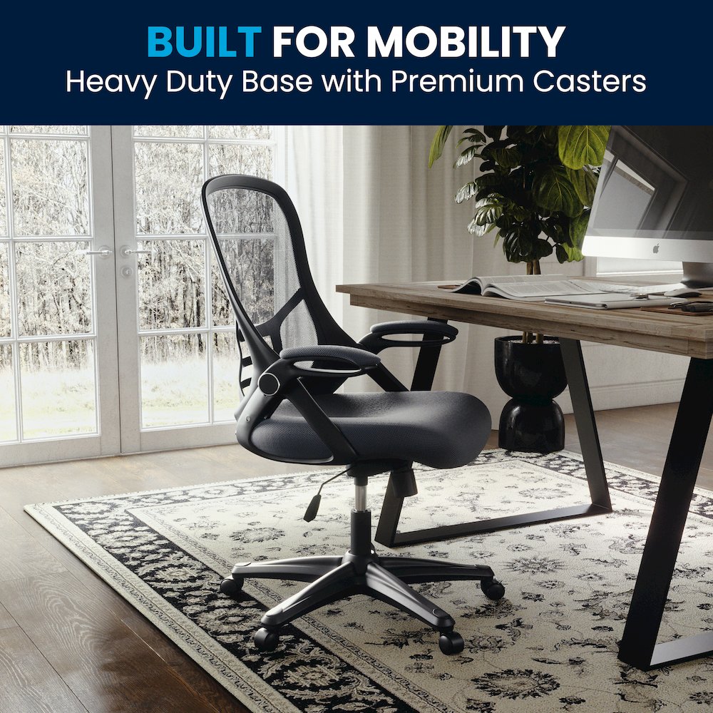 High Back Dark Gray Mesh Swivel Office Chair with Black Frame and Flip-up Arms