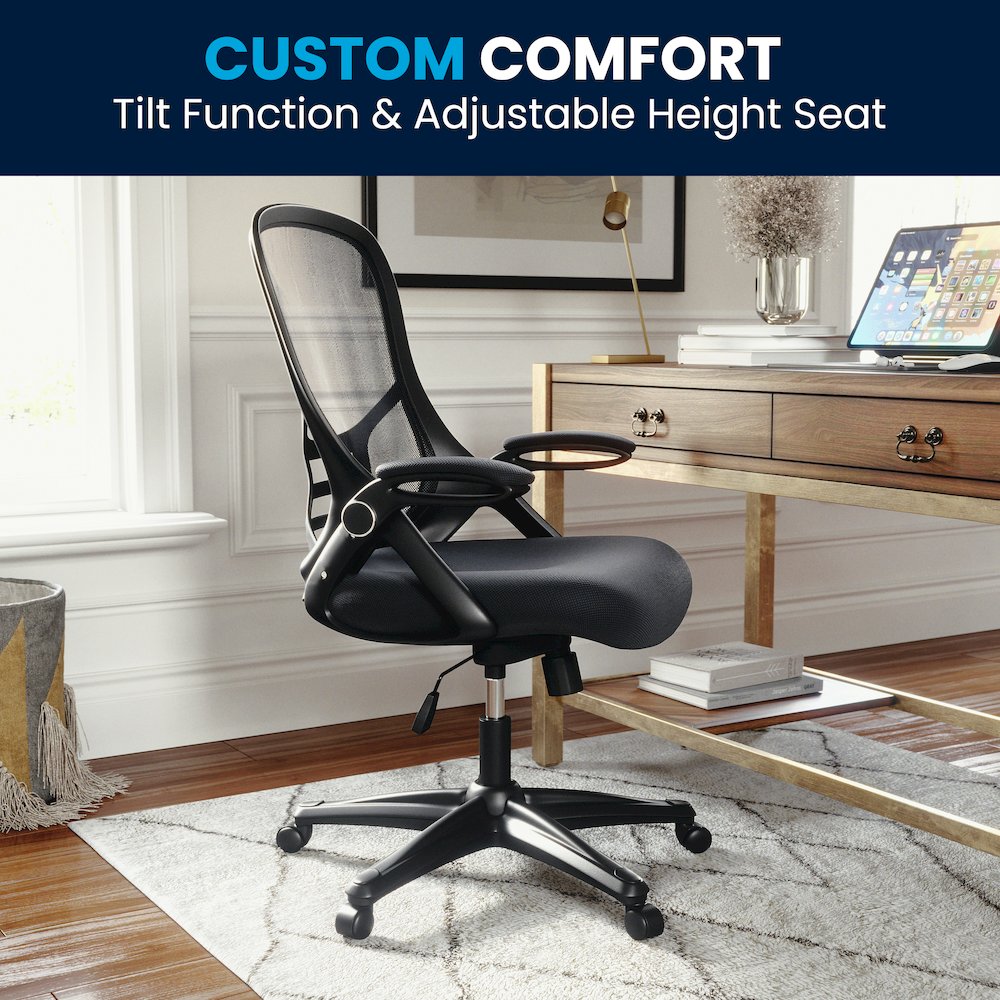 High Back Dark Gray Mesh Swivel Office Chair with Black Frame and Flip-up Arms