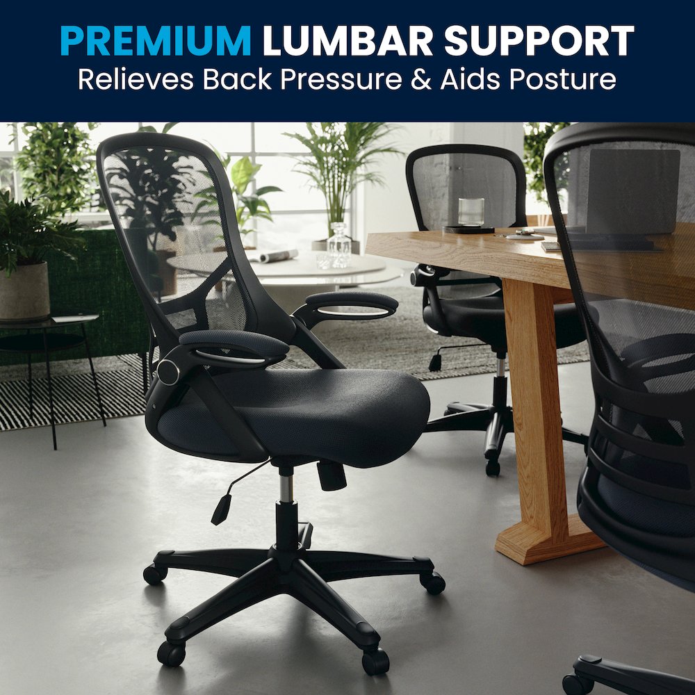 High Back Dark Gray Mesh Swivel Office Chair with Black Frame and Flip-up Arms