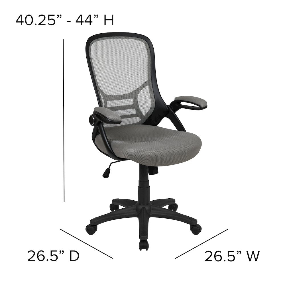 High Back Light Gray Mesh Swivel Office Chair with Black Frame and Flip-up Arms