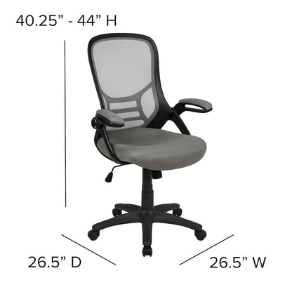High Back Light Gray Mesh Swivel Office Chair with Black Frame and Flip-up Arms