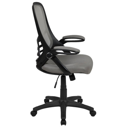 High Back Light Gray Mesh Swivel Office Chair with Black Frame and Flip-up Arms