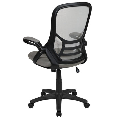 High Back Light Gray Mesh Swivel Office Chair with Black Frame and Flip-up Arms