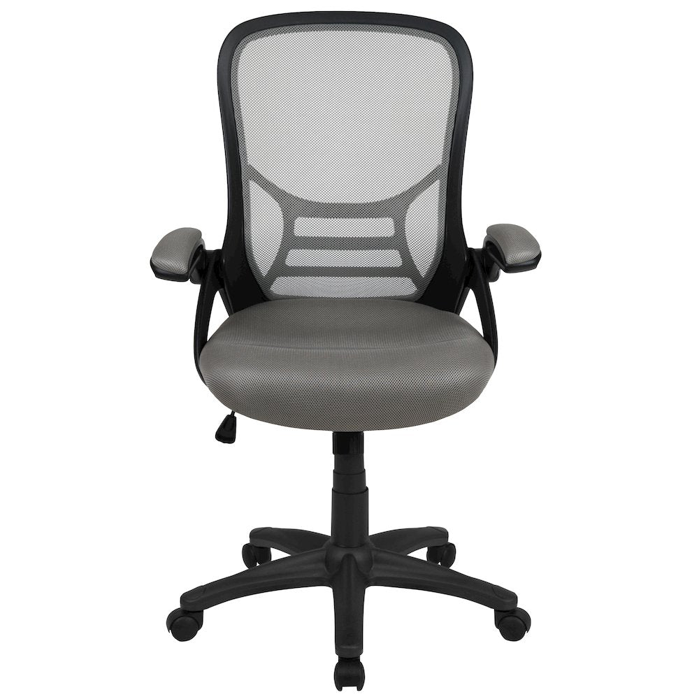 High Back Light Gray Mesh Swivel Office Chair with Black Frame and Flip-up Arms