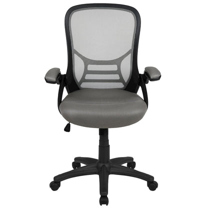 High Back Light Gray Mesh Swivel Office Chair with Black Frame and Flip-up Arms