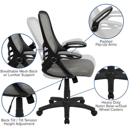 High Back Light Gray Mesh Swivel Office Chair with Black Frame and Flip-up Arms