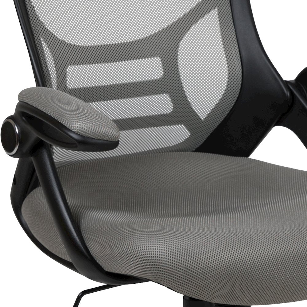 High Back Light Gray Mesh Swivel Office Chair with Black Frame and Flip-up Arms