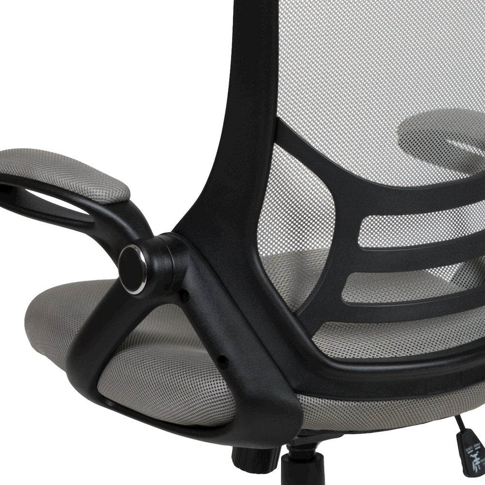 High Back Light Gray Mesh Swivel Office Chair with Black Frame and Flip-up Arms