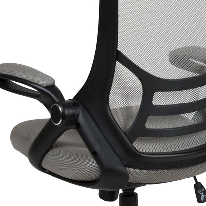High Back Light Gray Mesh Swivel Office Chair with Black Frame and Flip-up Arms