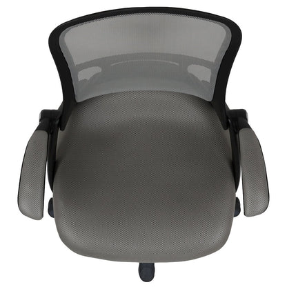 High Back Light Gray Mesh Swivel Office Chair with Black Frame and Flip-up Arms