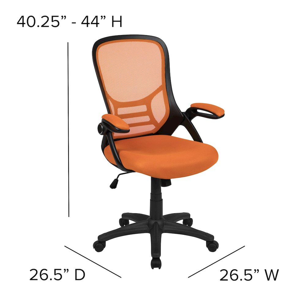 High Back Orange Mesh Ergonomic Swivel Office Chair with Black Frame and Flip-up Arms