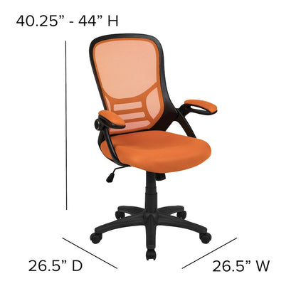 High Back Orange Mesh Ergonomic Swivel Office Chair with Black Frame and Flip-up Arms