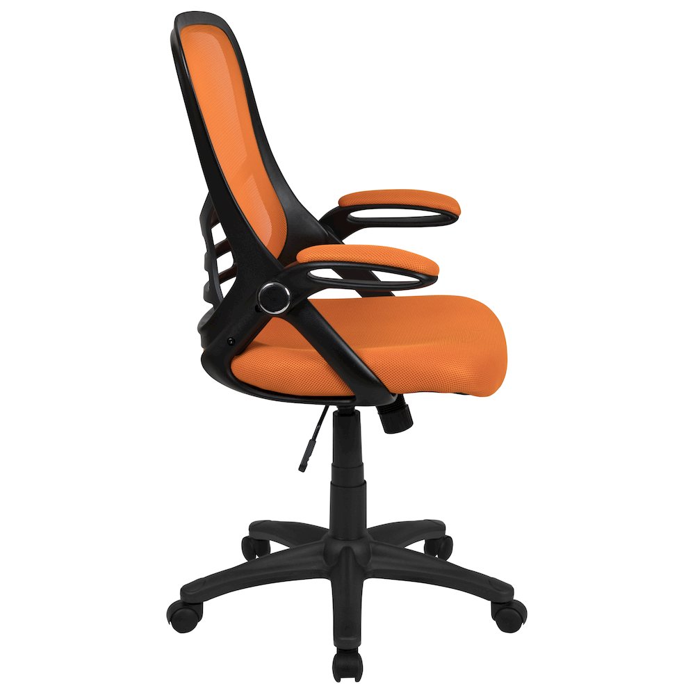 High Back Orange Mesh Ergonomic Swivel Office Chair with Black Frame and Flip-up Arms