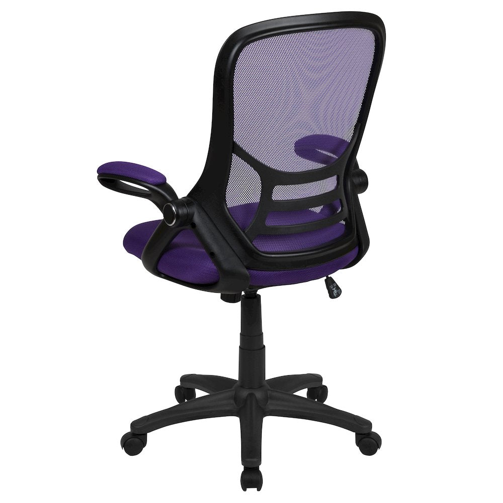 High Back Purple Mesh Swivel Office Chair with Black Frame and Flip-up Arms
