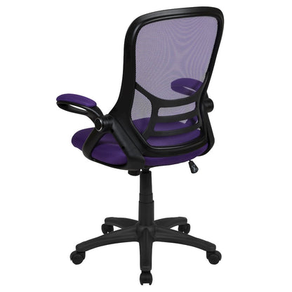 High Back Purple Mesh Swivel Office Chair with Black Frame and Flip-up Arms