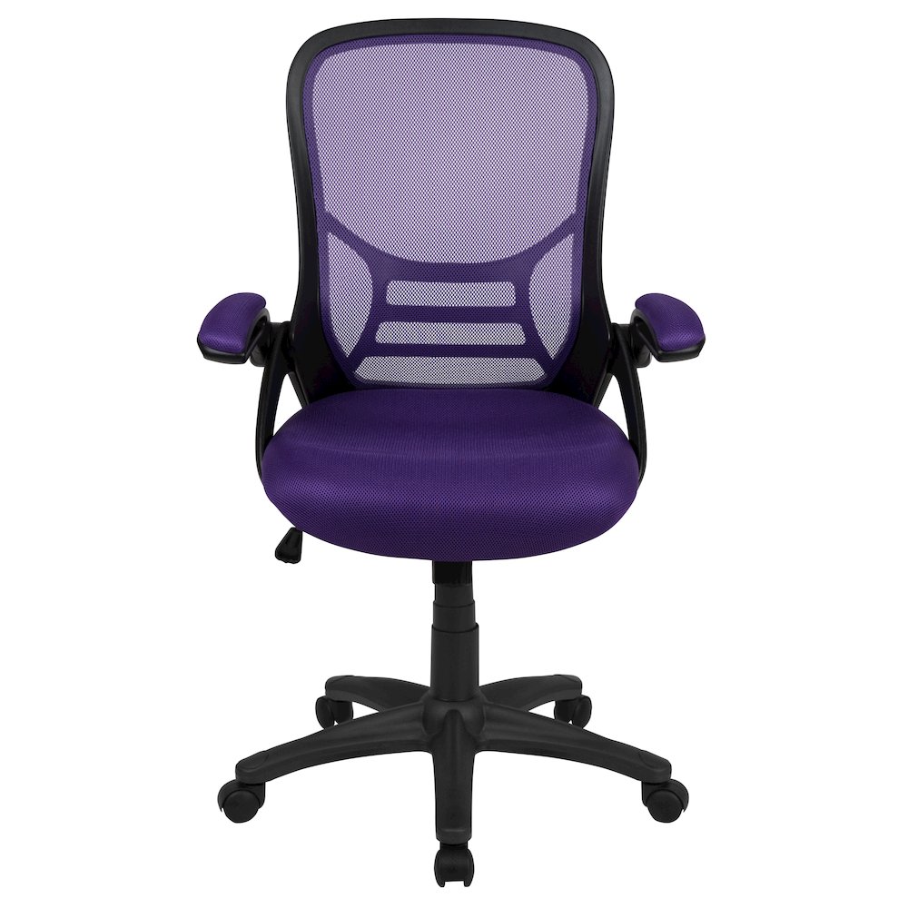 High Back Purple Mesh Swivel Office Chair with Black Frame and Flip-up Arms
