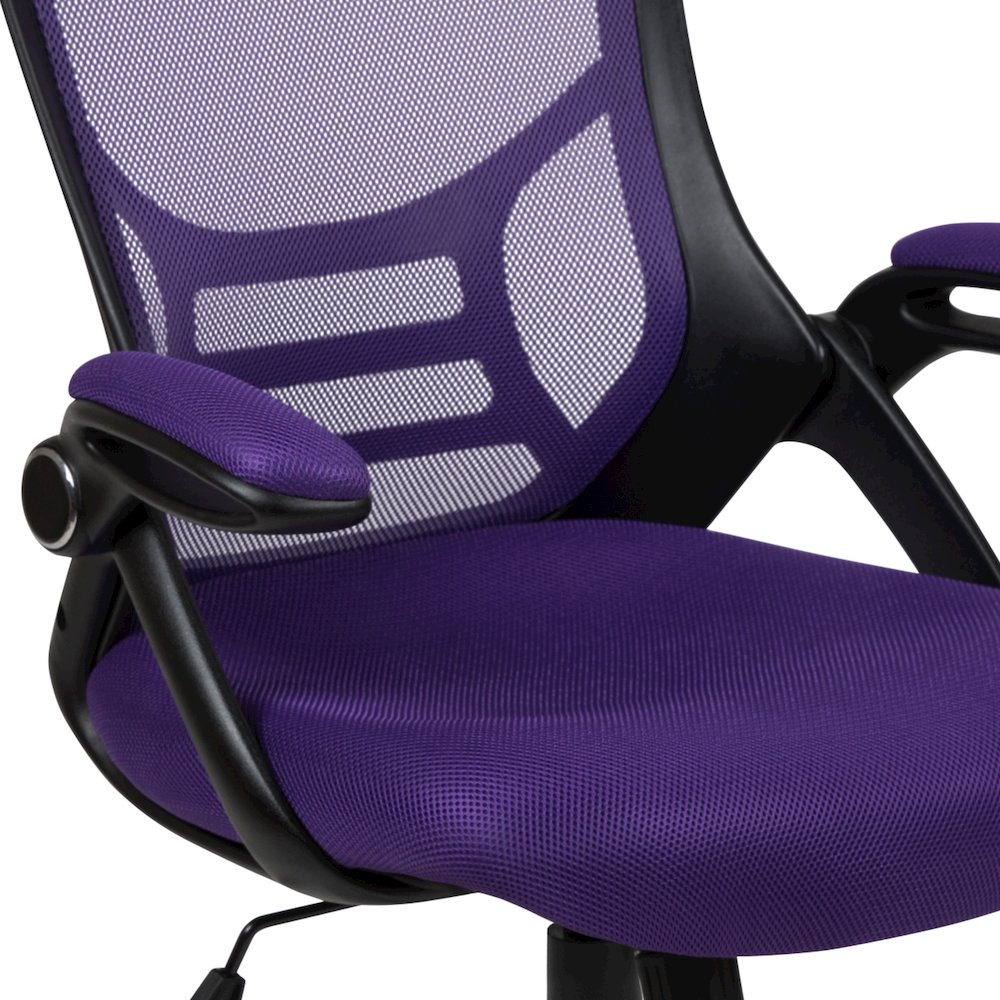 High Back Purple Mesh Swivel Office Chair with Black Frame and Flip-up Arms