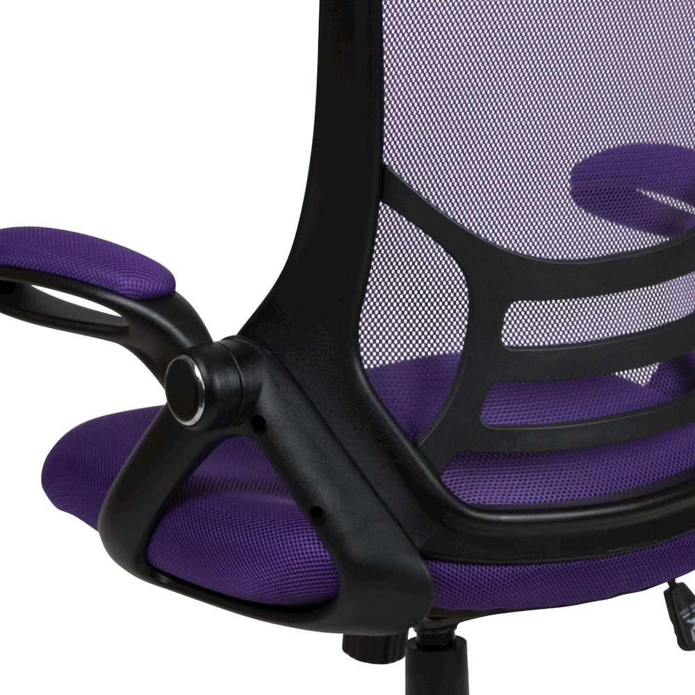 High Back Purple Mesh Swivel Office Chair with Black Frame and Flip-up Arms