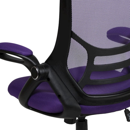 High Back Purple Mesh Swivel Office Chair with Black Frame and Flip-up Arms