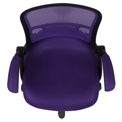High Back Purple Mesh Swivel Office Chair with Black Frame and Flip-up Arms