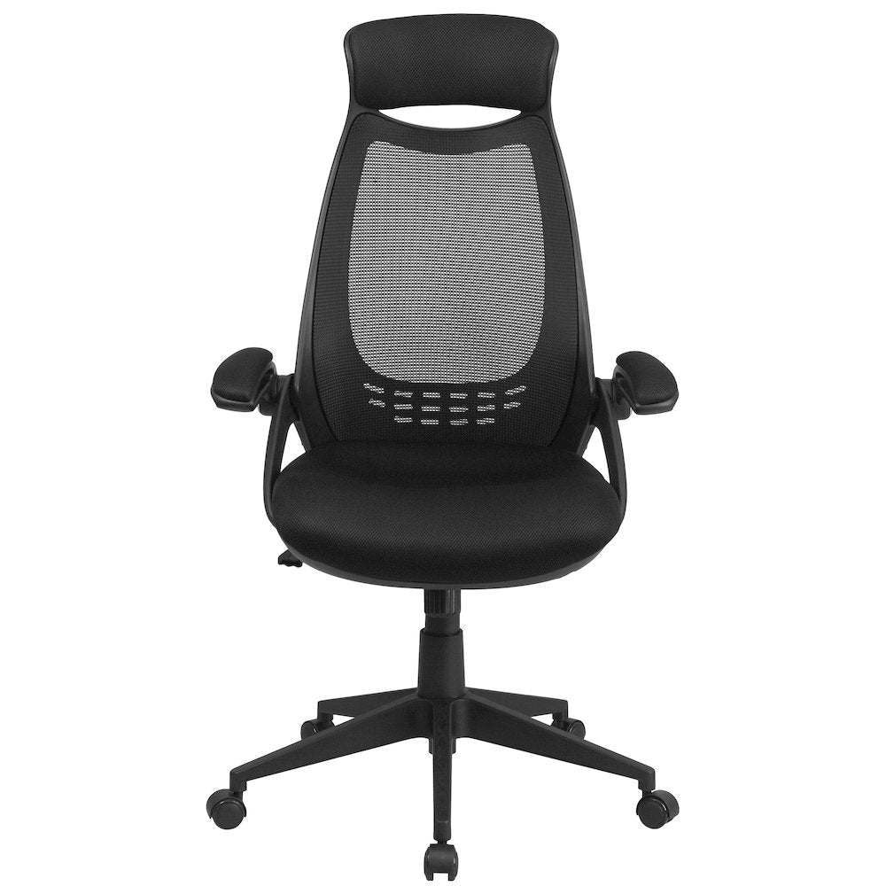 High Back Black Mesh Executive Swivel Office Chair with Flip-Up Arms