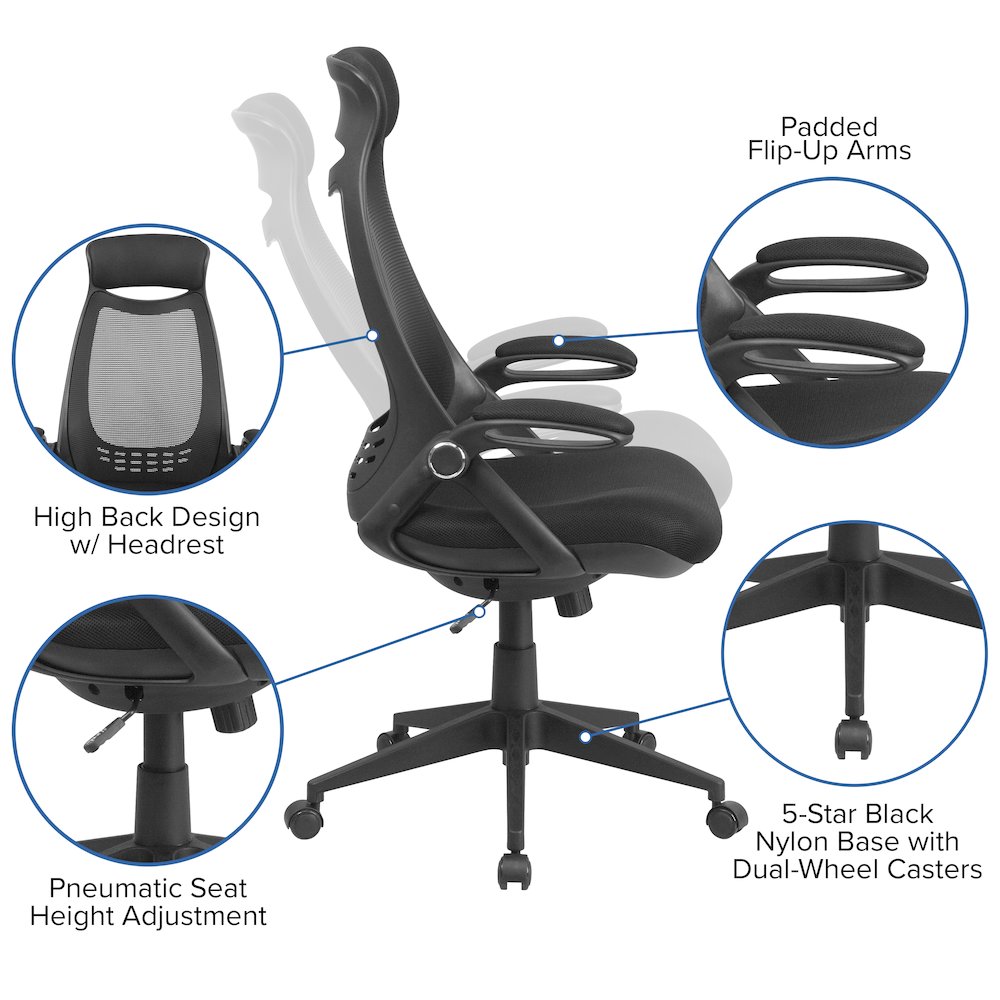 High Back Black Mesh Executive Swivel Office Chair with Flip-Up Arms