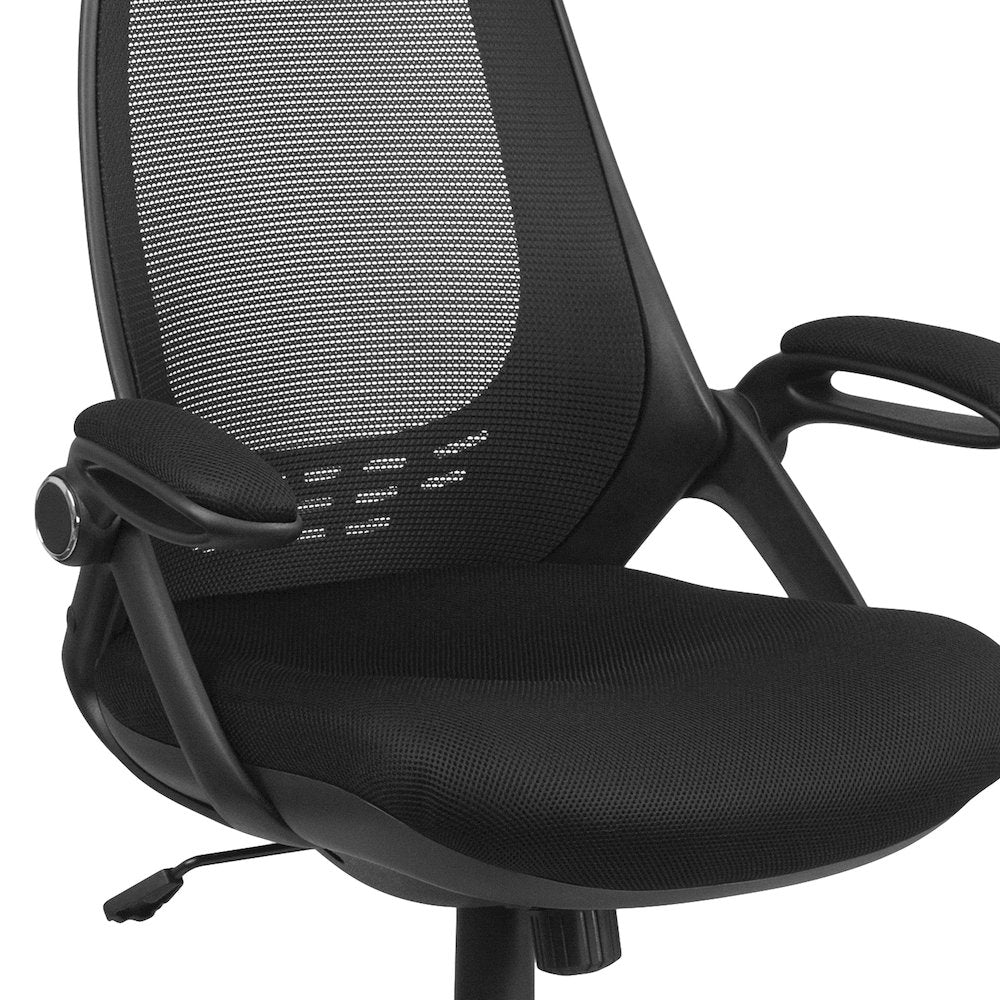 High Back Black Mesh Executive Swivel Office Chair with Flip-Up Arms
