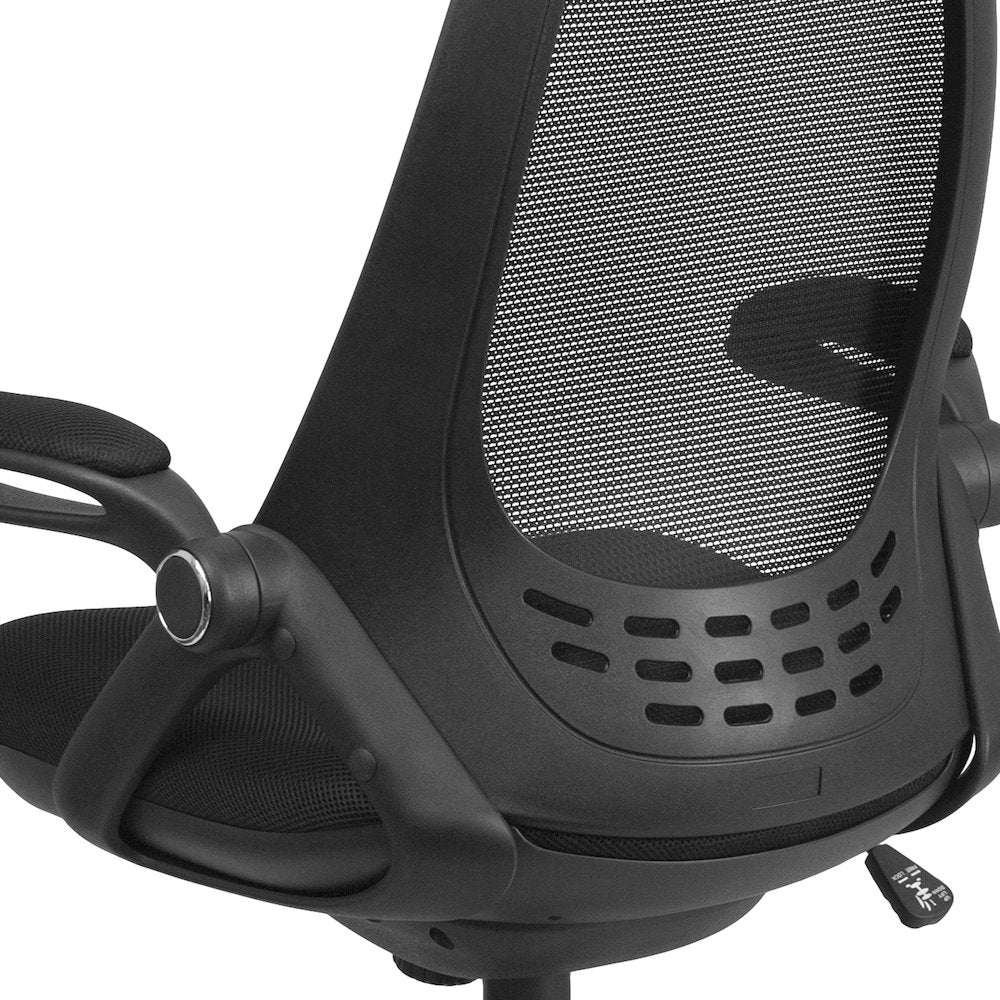 High Back Black Mesh Executive Swivel Office Chair with Flip-Up Arms