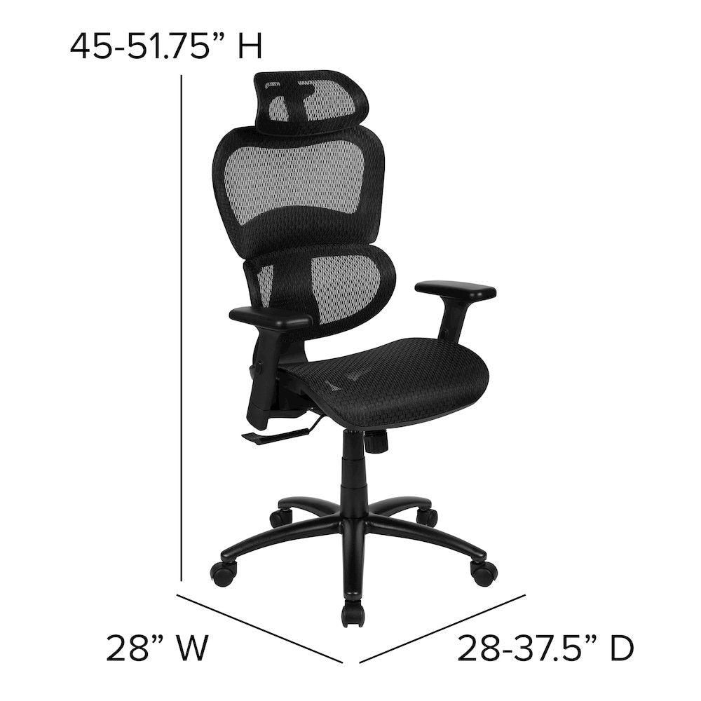 Ergonomic Mesh Office Chair with 2-to-1 Synchro-Tilt, Adjustable Headrest, Lumbar Support, and Adjustable Pivot Arms in Black