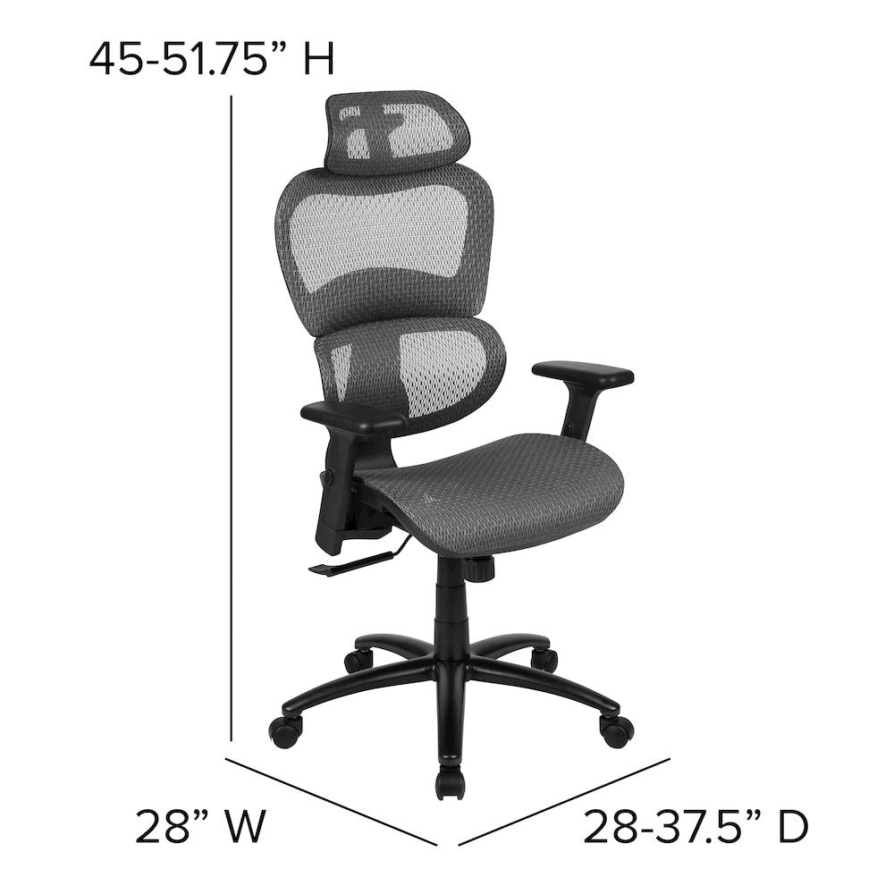 Mesh Office Chair with 2-to-1 Synchro-Tilt,  Adjustable Pivot Arms in Gray