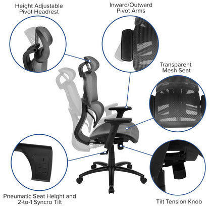 Mesh Office Chair with 2-to-1 Synchro-Tilt,  Adjustable Pivot Arms in Gray
