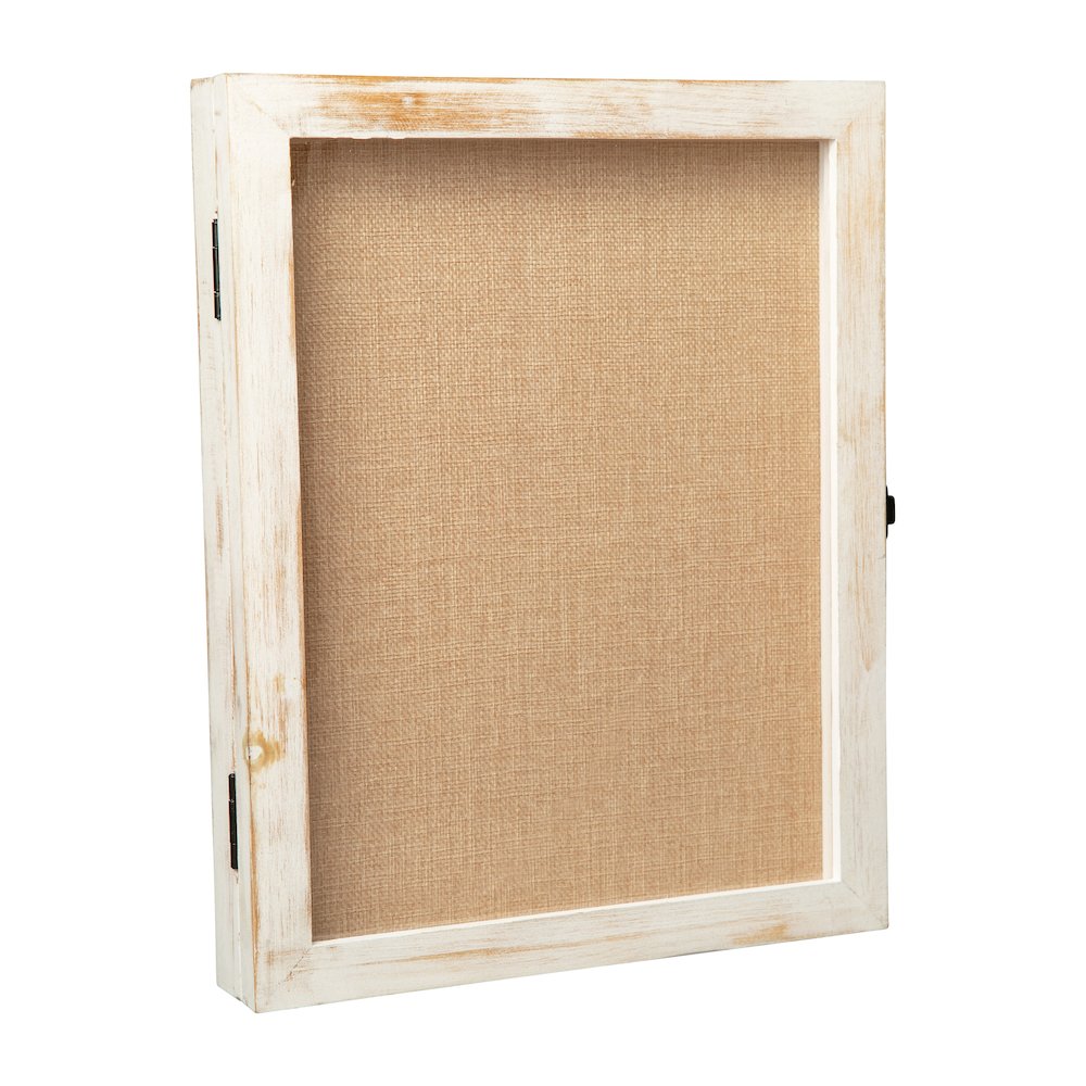 Contemporary 11 x 14 Shadow Box Display Case with 8 Push Pins, White Wash