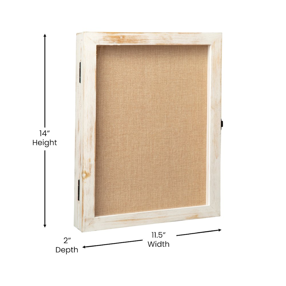Contemporary 11 x 14 Shadow Box Display Case with 8 Push Pins, White Wash