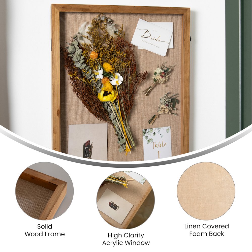Contemporary 18 x 24 Shadow Box Display Case with 8 Push Pins, Weathered Brown